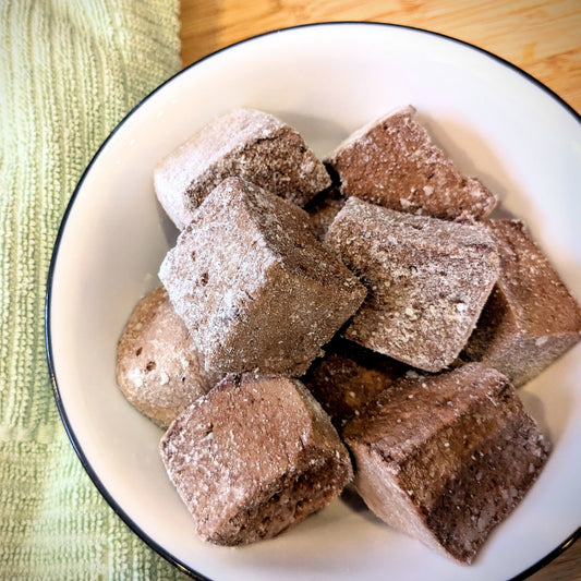 Chocolate mint marshmallows, in a bowl